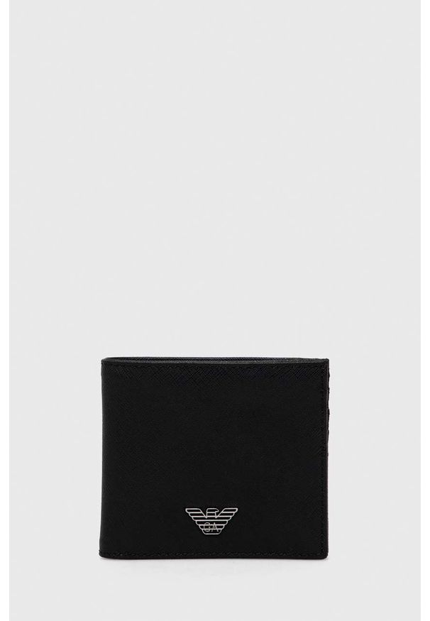 Emporio Armani portfel męski kolor czarny. Kolor: czarny. Materiał: materiał. Wzór: gładki