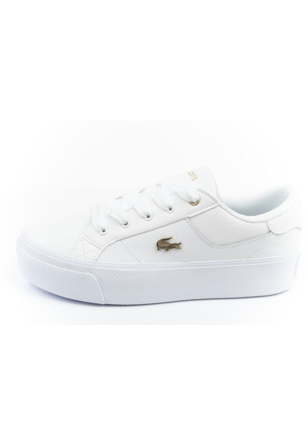Tenisówki Lacoste Model Ziane Kolor Biały. Kolor: biały, żółty, wielokolorowy. Materiał: skóra, tkanina. Obcas: na platformie