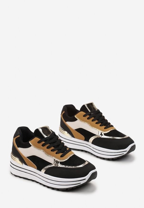 Born2be - Czarne Sneakersy na Platformie z Metalicznymi Wstawkami Stovia. Kolor: czarny. Obcas: na platformie