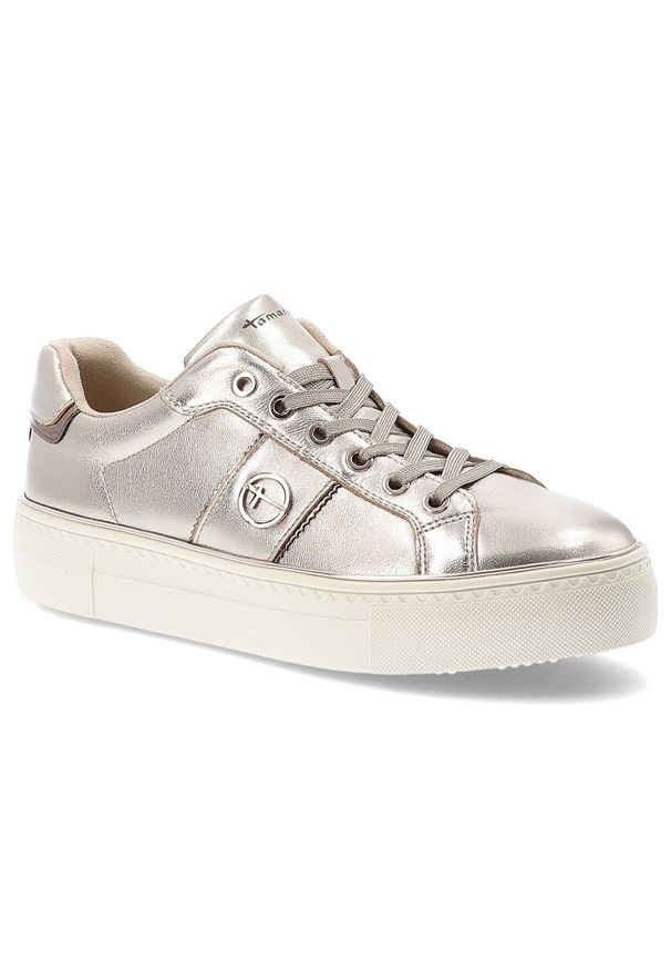 Złote Sneakersy Tamaris Eleganckie Obuwie Damskie. Zapięcie: sznurówki. Kolor: złoty. Materiał: materiał, guma. Styl: elegancki
