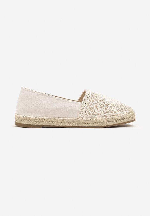 Born2be - Beżowe Ażurowe Espadryle Ozdobione Plecionym Sznurkiem Sdivaya. Okazja: na co dzień. Nosek buta: okrągły. Kolor: beżowy. Materiał: jeans. Wzór: ażurowy, aplikacja. Obcas: na obcasie. Styl: elegancki, casual