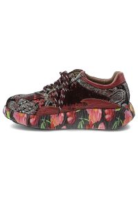 Czerwone Sneakersy Laura Vita Stylowe Obuwie Damskie. Zapięcie: zamek. Kolor: czerwony. Wzór: kwiaty. Styl: elegancki
