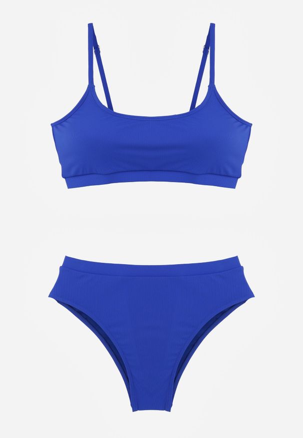 Born2be - Niebieskie Prążkowane Bikini o Klasycznym Kroju z Regulacją Ramiączek Shariesh. Kolekcja: plus size. Kolor: niebieski. Materiał: prążkowany. Długość: długie
