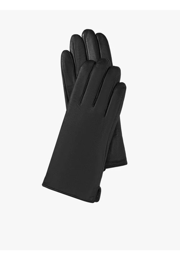Ryłko - Klasyczne skórzane rękawiczki damskie. Kolor: czarny. Materiał: skóra. Styl: klasyczny