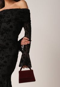 Born2be - Czarna Koktajlowa Sukienka VICES z Odkrytymi Ramionami i Welurowym Wzorem Drensyss. Kolor: czarny. Materiał: welur. Typ sukienki: z odkrytymi ramionami. Styl: wizytowy #7