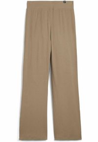 Puma - Damskie spodnie ESS ELEVATED z prostymi nogawkami PUMA Oak Branch Beige. Kolor: beżowy. Wzór: haft