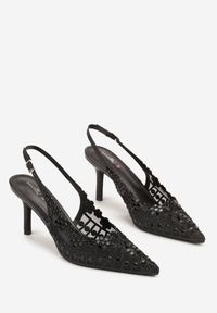 Renee - Czarne Sandały na Szpilce Slingback z Ażurową Cholewką Latilena. Okazja: na spotkanie biznesowe, na co dzień. Nosek buta: szpiczasty. Zapięcie: sprzączka. Kolor: czarny. Wzór: ażurowy. Sezon: lato. Obcas: na szpilce. Styl: biznesowy, casual, elegancki #4