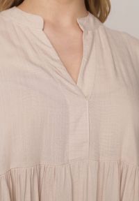 Born2be - Beżowa Rozkloszowana Sukienka w Koszulowym Stylu z Bawełny Normae. Okazja: na co dzień, do pracy. Kolor: beżowy. Materiał: bawełna. Typ sukienki: koszulowe. Styl: casual, klasyczny #5