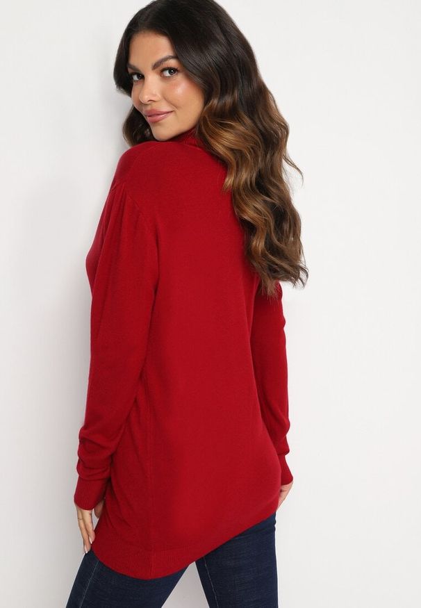 Born2be - Bordowy Golf z Wiskozą i Długim Rękawem Lerithel. Okazja: do pracy, na spotkanie biznesowe. Typ kołnierza: golf. Kolor: czerwony. Materiał: wiskoza. Długość rękawa: długi rękaw. Długość: długie. Styl: klasyczny, biznesowy