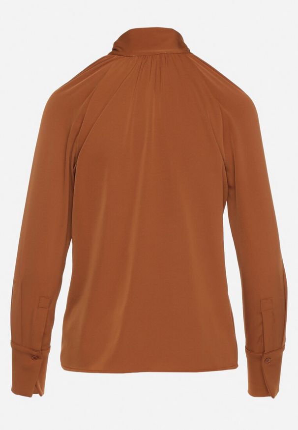 Born2be - Brązowa Bluzka Vices z Wiązaniem pod Szyją Averile. Okazja: na co dzień. Kolor: brązowy. Materiał: jeans. Styl: casual, klasyczny