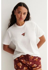 Undiz - T-shirt piżamowy Bambi. Kolor: biały. Wzór: aplikacja #1