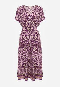 Renee - Ciemnofioletowa Sukienka z Bawełny z Trójkątnym Dekoltem i Gumką w Talii Zapinana na Guziki Lavlea. Okazja: na co dzień. Kolor: fioletowy. Materiał: bawełna. Długość rękawa: krótki rękaw. Sezon: lato. Typ sukienki: proste. Styl: casual, wizytowy #8