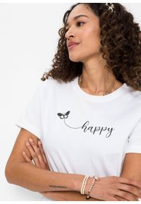 bonprix - T-shirt z czystej bawełny. Kolor: biały. Materiał: bawełna. Wzór: nadruk #2