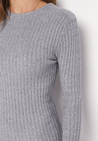 Born2be - Szara Dzianinowa Sukienka Mini z Ozdobnym Prążkowaniem o Dopasowanym Fasonie Kais. Kolor: szary. Materiał: dzianina, prążkowany. Długość: mini #2