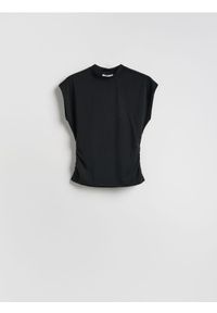 Reserved - Bluzka z marszczeniem - czarny. Kolor: czarny. Materiał: dzianina #1