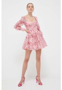 BARDOT - Bardot sukienka kolor różowy mini rozkloszowana. Kolor: różowy. Wzór: haft. Typ sukienki: rozkloszowane. Styl: klasyczny. Długość: mini #5