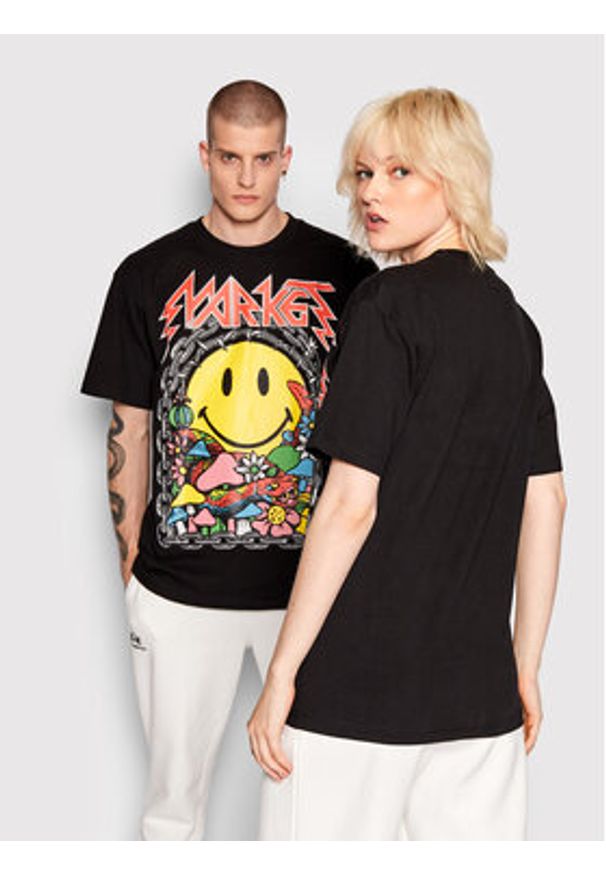 Market T-Shirt Unisex SMILEY Iron 399001064 Czarny Relaxed Fit. Kolor: czarny. Materiał: bawełna