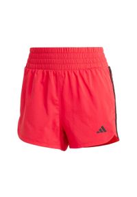 Adidas - Szorty Pacer Training 3-Stripes Woven High-Rise. Kolor: biały, czerwony, wielokolorowy. Materiał: materiał