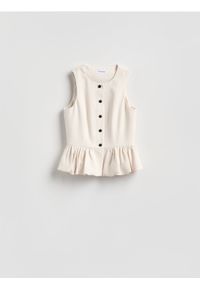 Reserved - Kamizelka z baskinką - złamana biel. Materiał: tkanina