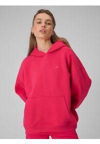 4f - 4F Bluza dresowa loose z kapturem damska - czerwona S. Typ kołnierza: kaptur. Kolor: czerwony. Materiał: dresówka #1
