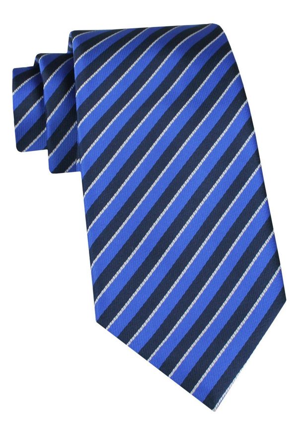 Klasyczny Krawat Klubowy - Alties - Czarno-Niebieski, Drobny Prążek. Kolor: niebieski. Materiał: tkanina. Wzór: prążki. Styl: klasyczny