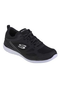 skechers - Buty sportowe Sneakersy damskie, Skechers Summits Suited. Kolor: czarny, biały, wielokolorowy. Materiał: tkanina, materiał, syntetyk. Szerokość cholewki: normalna. Sport: turystyka piesza