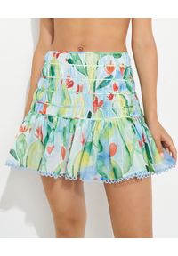 CHARO RUIZ IBIZA - Spódnica mini w limonkowy print Gia. Stan: podwyższony. Kolor: zielony. Materiał: koronka, tkanina. Wzór: nadruk #1