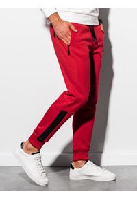 Ombre Clothing - Spodnie męskie dresowe joggery P920 - czerwone - XXL. Kolor: czerwony. Materiał: dresówka