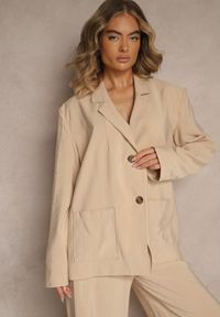 Renee - Beżowa Marynarka z Modalu o Pudełkowym Fasonie Oversize z Kieszonkami Maviline. Kolor: beżowy