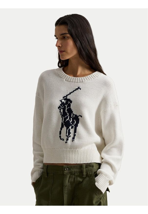 Polo Ralph Lauren Sweter 211A96234002 Biały Relaxed Fit. Typ kołnierza: polo. Kolor: biały. Materiał: bawełna