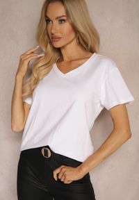 Renee - Biały Klasyczny T-shirt z Bawełny Irithnea. Okazja: na co dzień. Kolor: biały. Materiał: bawełna. Styl: klasyczny