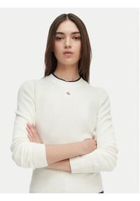 Calvin Klein Jeans Sweter LV047G309G Kremowy Regular Fit. Kolor: kremowy. Materiał: bawełna #4