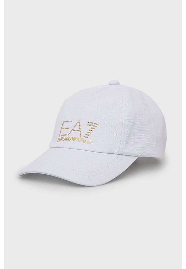 EA7 Emporio Armani czapka bawełniana 285559.2R104 kolor biały z aplikacją. Kolor: biały. Materiał: bawełna. Wzór: aplikacja