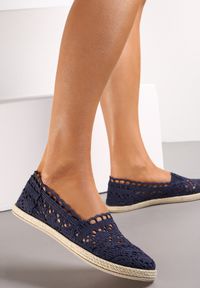 Born2be - Granatowe Ażurowe Espadryle z Plecionką z Juty Adateia. Kolor: niebieski. Wzór: ażurowy. Sezon: lato. Styl: boho #2