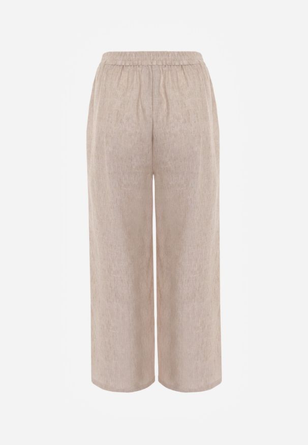Born2be - Beżowe Spodnie Casual Szerokie ze Sznurkiem i Gumką w Pasie Caeena. Okazja: na co dzień. Kolekcja: plus size. Kolor: beżowy. Długość: długie. Styl: casual