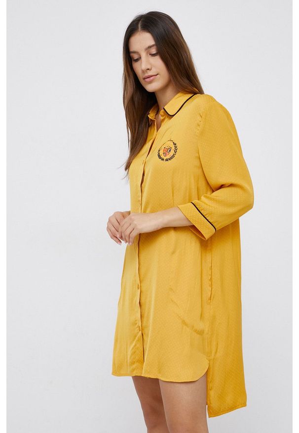 DKNY - Dkny - Koszulka nocna. Kolor: żółty. Materiał: tkanina