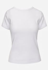 Renee - Biały Bawełniany T-shirt o Dopasowanym Kroju z Prążkowanego Materiału Lailya. Okazja: na co dzień. Kolor: biały. Materiał: prążkowany, materiał, bawełna. Wzór: gładki. Styl: casual, klasyczny #2