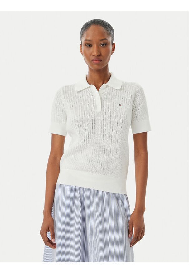 TOMMY HILFIGER - Tommy Hilfiger Sweter WW0WW49362 Biały Slim Fit. Kolor: biały. Materiał: bawełna