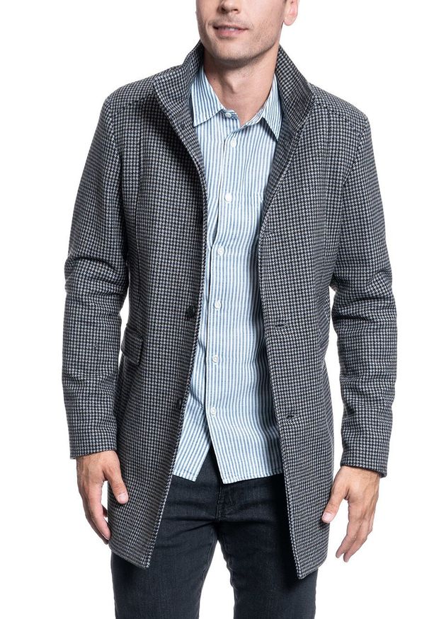 Selected - PŁASZCZ MĘSKI SELECTED SLHMOSTO WOOL COAT GREY NAVY 16063100