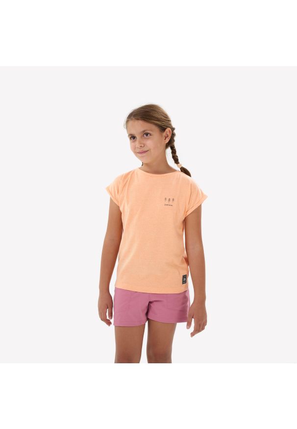 quechua - Koszulka turystyczna dla dzieci Quechua MH100. Kolor: pomarańczowy. Materiał: poliester, materiał, bawełna. Sezon: lato. Sport: turystyka piesza