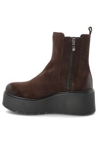 Brązowe Botki Armodo Stylowe Obuwie Damskie. Kolor: brązowy. Materiał: zamsz, jeans. Wzór: aplikacja. Obcas: na platformie. Styl: elegancki #6