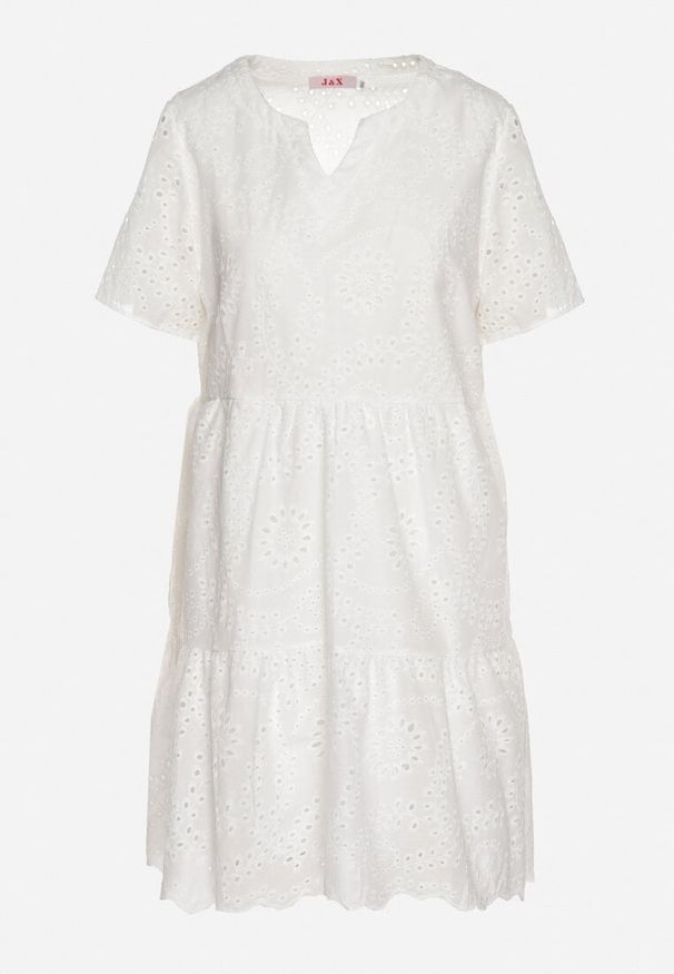 Born2be - Biała Haftowana Bawełniana Sukienka z Ażurowym Wzorem Lumoreline. Okazja: na co dzień, na spacer. Kolor: biały. Materiał: bawełna. Wzór: haft, ażurowy. Sezon: lato. Typ sukienki: proste. Styl: casual, elegancki
