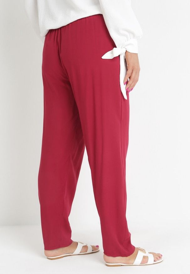 Born2be - Bordowe Spodnie z Gumką w Pasie i Wsuwanymi Kieszeniami Adantha. Okazja: na co dzień. Kolekcja: plus size. Kolor: czerwony. Materiał: wiskoza. Styl: elegancki, casual