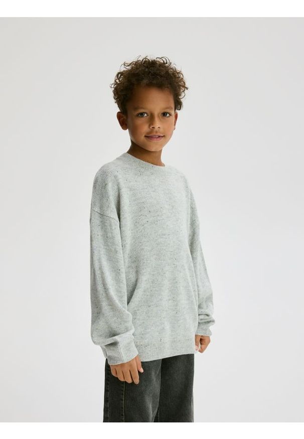 Reserved - Sweter z naszywką - jasnoszary. Kolor: szary. Materiał: dzianina, wełna. Wzór: aplikacja