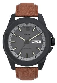Timex zegarek TW2U82200 Essex Ave Day-Date męski kolor szary. Kolor: szary. Materiał: skóra, materiał