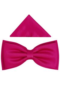 Modini - Różowa/amarantowa gładka szeroka mucha męska B19. Kolor: różowy. Materiał: poliester, tkanina. Wzór: gładki. Styl: elegancki #1