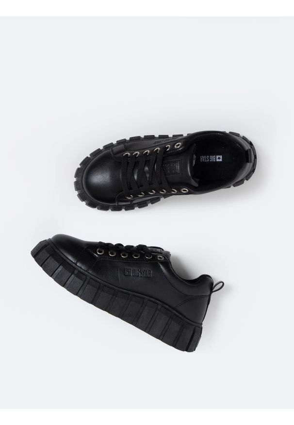 Big-Star - Sneakersy damskie czarne MM274617 906. Okazja: na co dzień, na spacer. Nosek buta: okrągły. Kolor: czarny. Materiał: skóra ekologiczna, guma. Sport: turystyka piesza