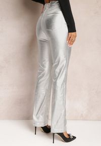Renee - Srebrne Szerokie Spodnie z Imitacji Skóry Rileona. Kolor: srebrny. Materiał: skóra. Sezon: jesień, zima #4