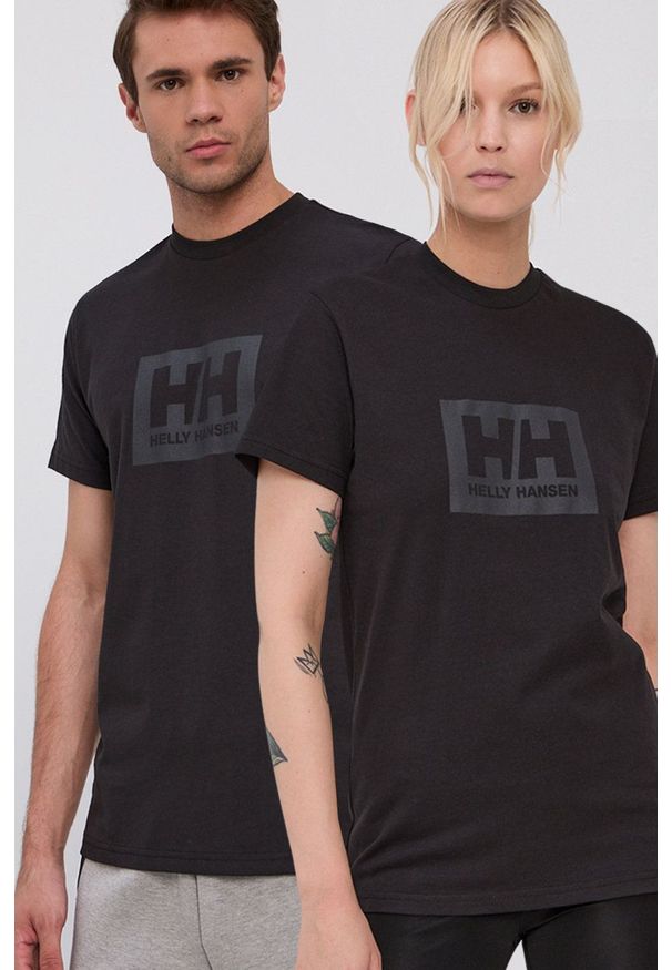 Helly Hansen t-shirt bawełniany kolor czarny z nadrukiem 53285-096. Okazja: na co dzień. Kolor: czarny. Materiał: bawełna. Wzór: nadruk. Styl: casual