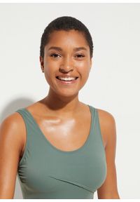 bonprix - Kostium kąpielowy shape z ozdobnymi plisami, lekki stopień modelowania sylwetki. Kolor: zielony. Materiał: materiał #2